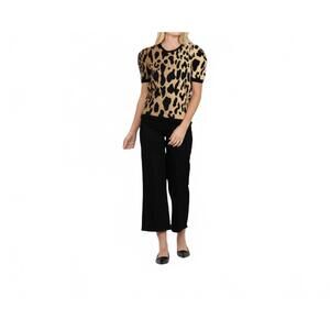NEW EMILY MCCARTHY crewneck knit top in lady leopard